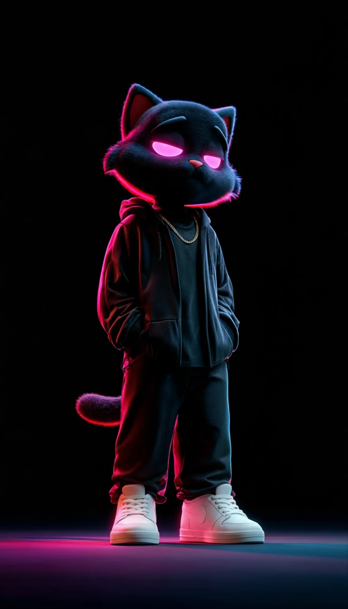 Dark Neon Cat 3D Wallpaper with Pink Glow Eyes wallpaper - neon style | Picmaze