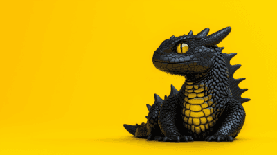 Cute Black Baby Dragon 4K Wallpaper – Minimal Yellow Background for Desktop - pc wallpapers desktop Wallpaper | Picmaze