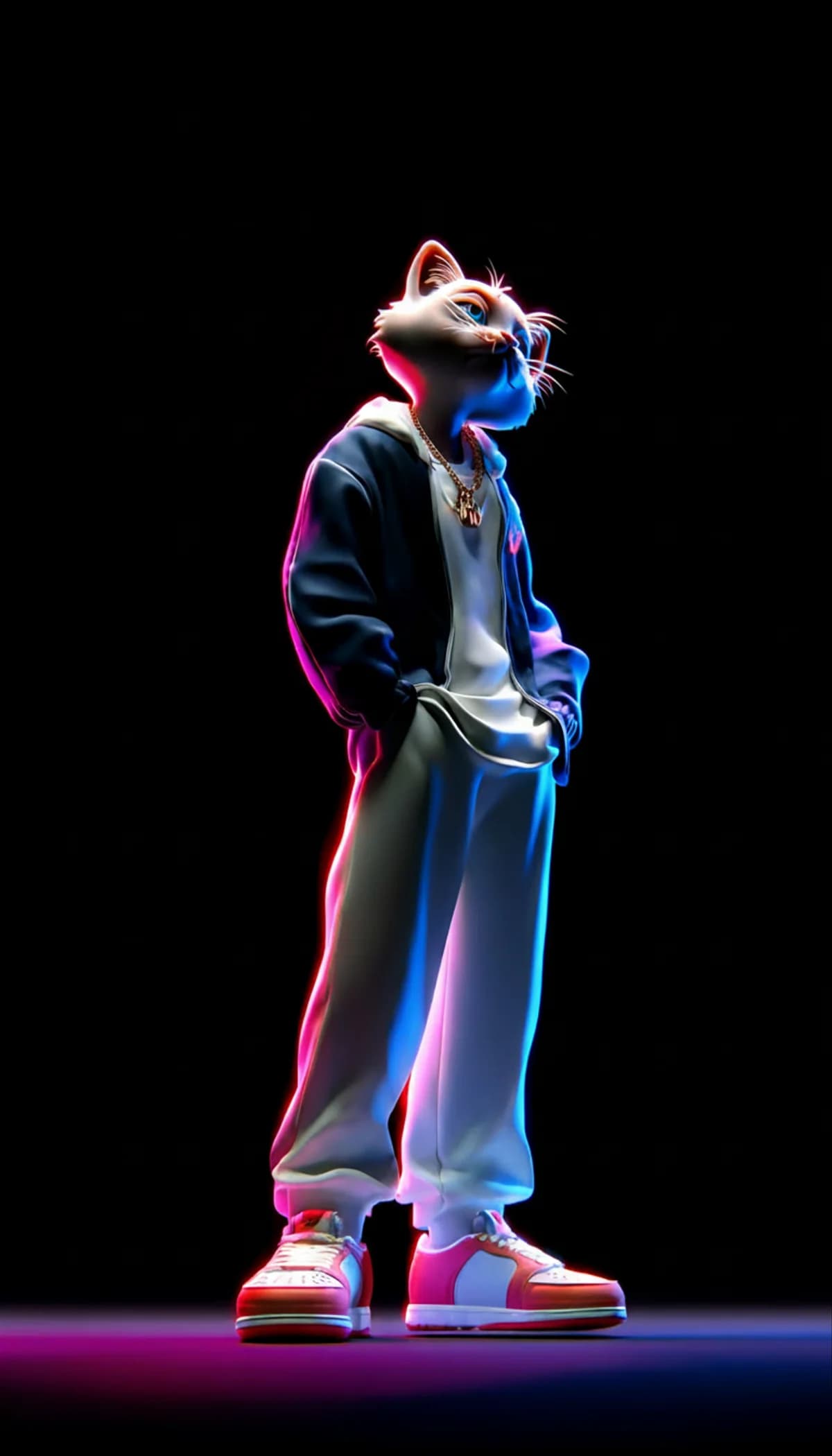 Neon Street Style Cat 3D Wallpaper with Pink Blue Lighting wallpaper - neon style | Picmaze