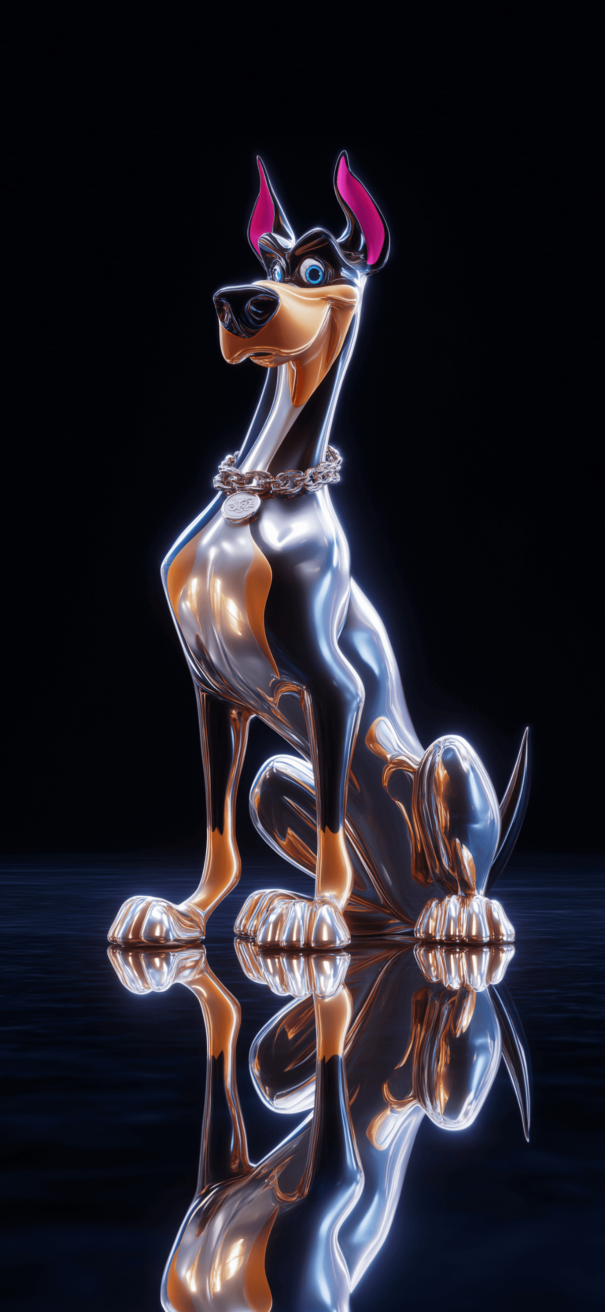 Chrome Doberman 3D iOS Wallpaper Neon Glow wallpaper - ios wallpapers | Picmaze