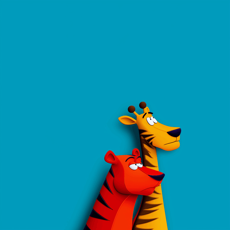 Cute Cartoon Tiger and Giraffe Wallpaper – Funny Animal Duo Cyan Background profile picture