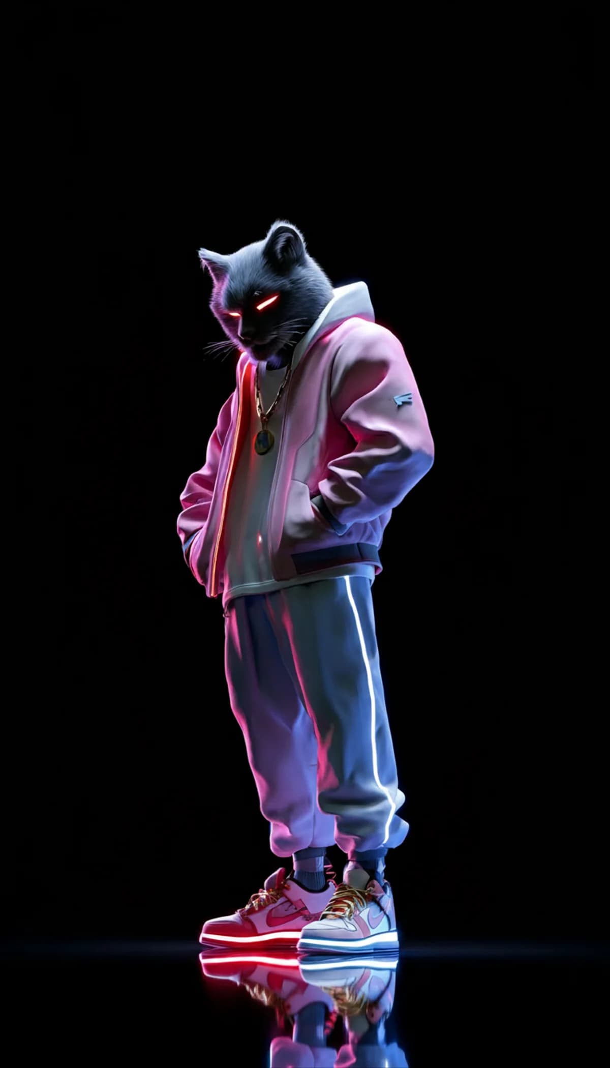 Dark Neon Cat 3D Wallpaper with Red Glow Eyes Style wallpaper - neon style | Picmaze