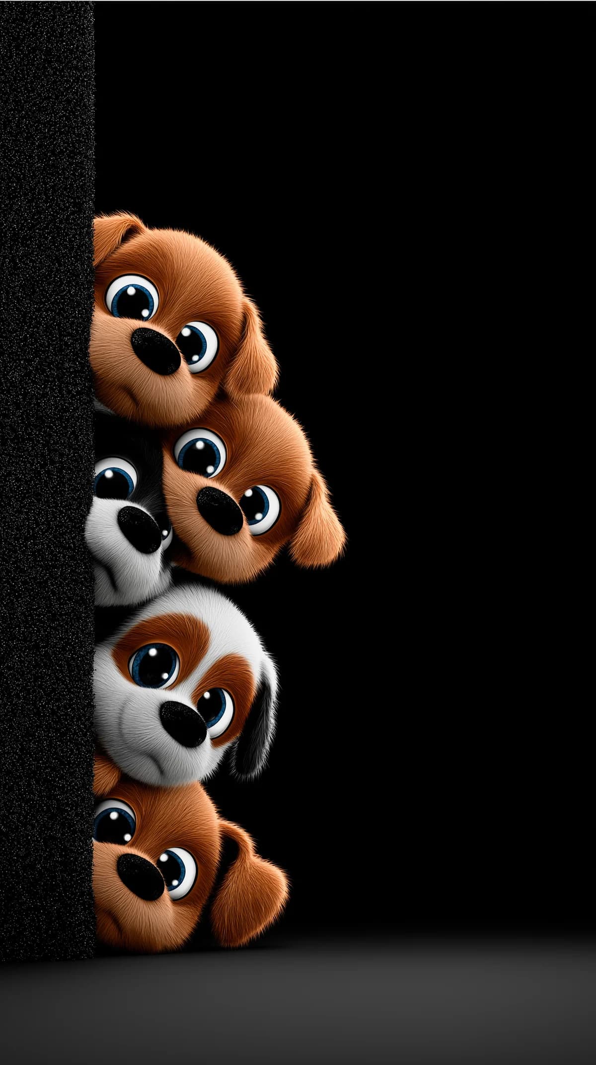Cute Cartoon Puppies Peeking Black Background 4K Wallpaper wallpaper - Dogs wallpaper | Picmaze
