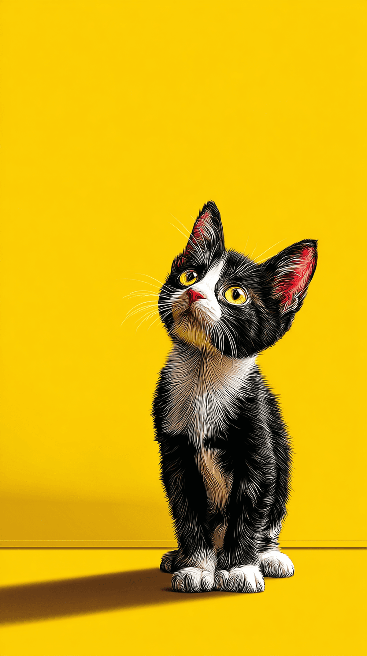 Cute Tuxedo Kitten Android Wallpaper – Curious Black and White Cat Yellow Background wallpaper - Cat Wallpapers | Picmaze