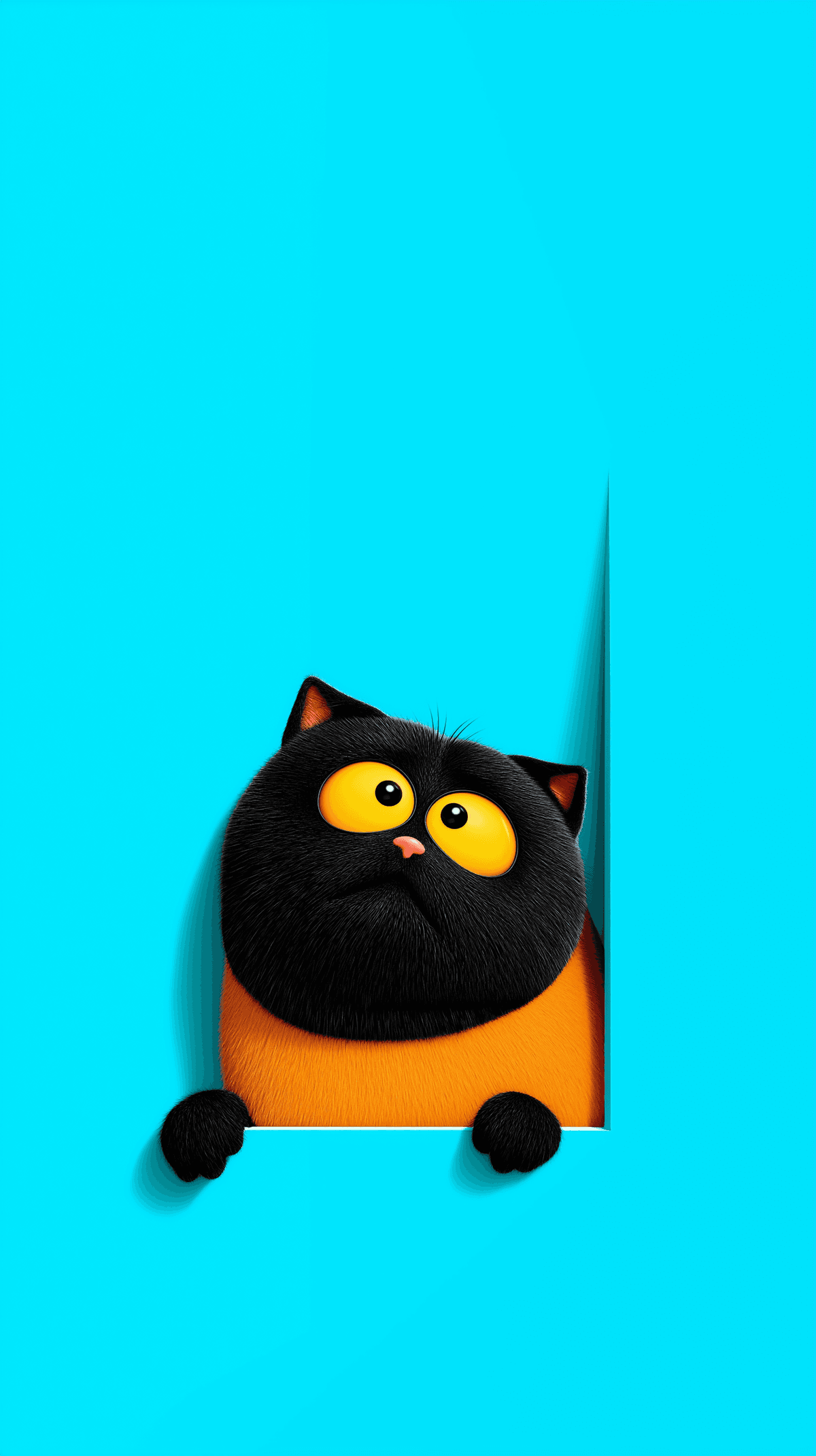 Cute Round Black Cat Peeking Wallpaper – Big‑Eyes Cartoon Cat Cyan Android Background wallpaper - Cat Wallpapers | Picmaze