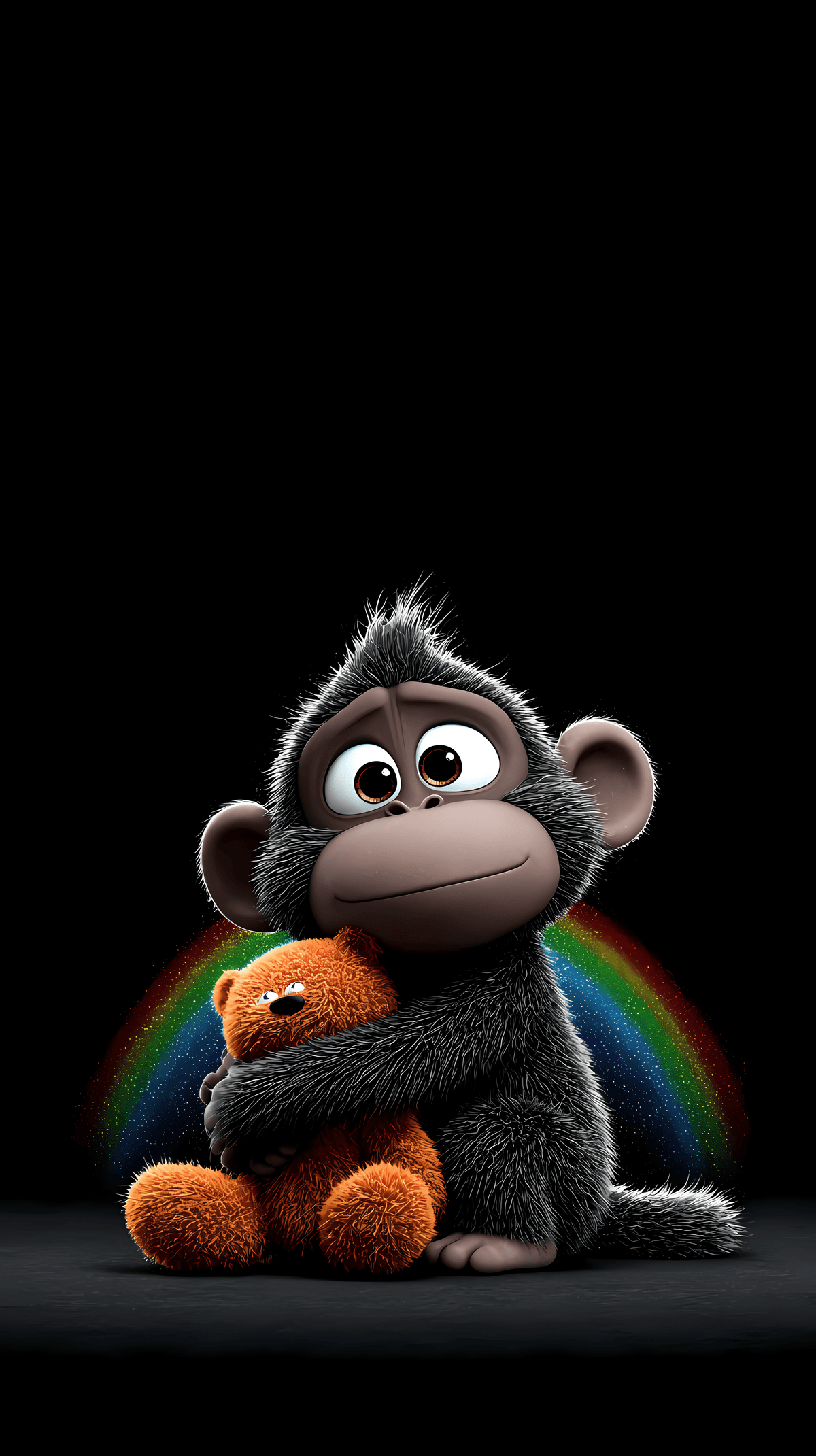 Cute Monkey Hugging Teddy Bear with Rainbow – 4K Dark Aesthetic Wallpaper wallpaper - monkey | Picmaze