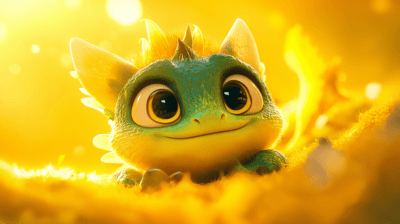 Cute Green Baby Dragon 4K Wallpaper – Adorable Fantasy Creature Golden Background - pc wallpapers desktop Wallpaper | Picmaze