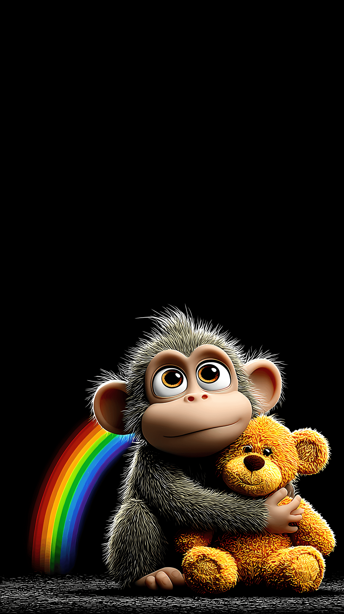 Cute Baby Monkey with Rainbow and Teddy Bear – 4K Dark Aesthetic Wallpaper wallpaper - monkey | Picmaze