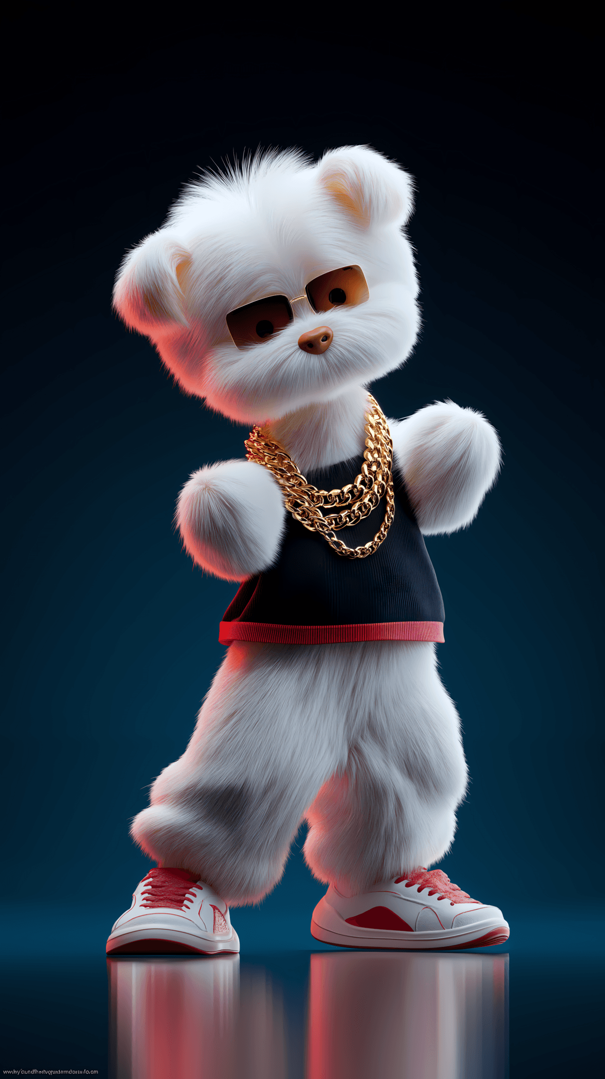 Cool Cute White Dog with Gold Chain 3D Wallpaper – Stylish Android Dark Background wallpaper - Mobile | Picmaze