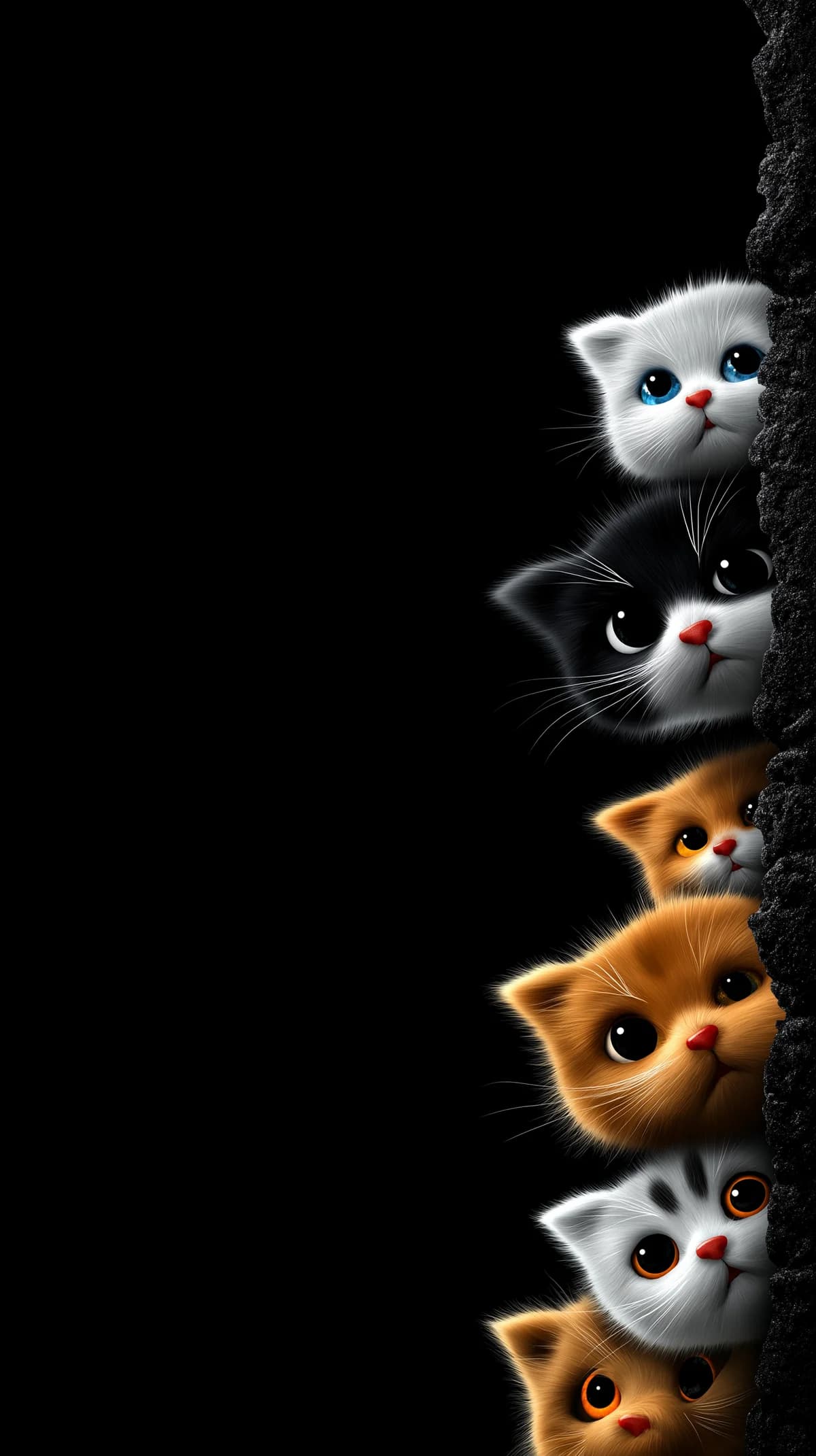Vertical Peeking Kittens Black Minimal Aesthetic Wallpaper wallpaper - Cat Wallpapers | Picmaze