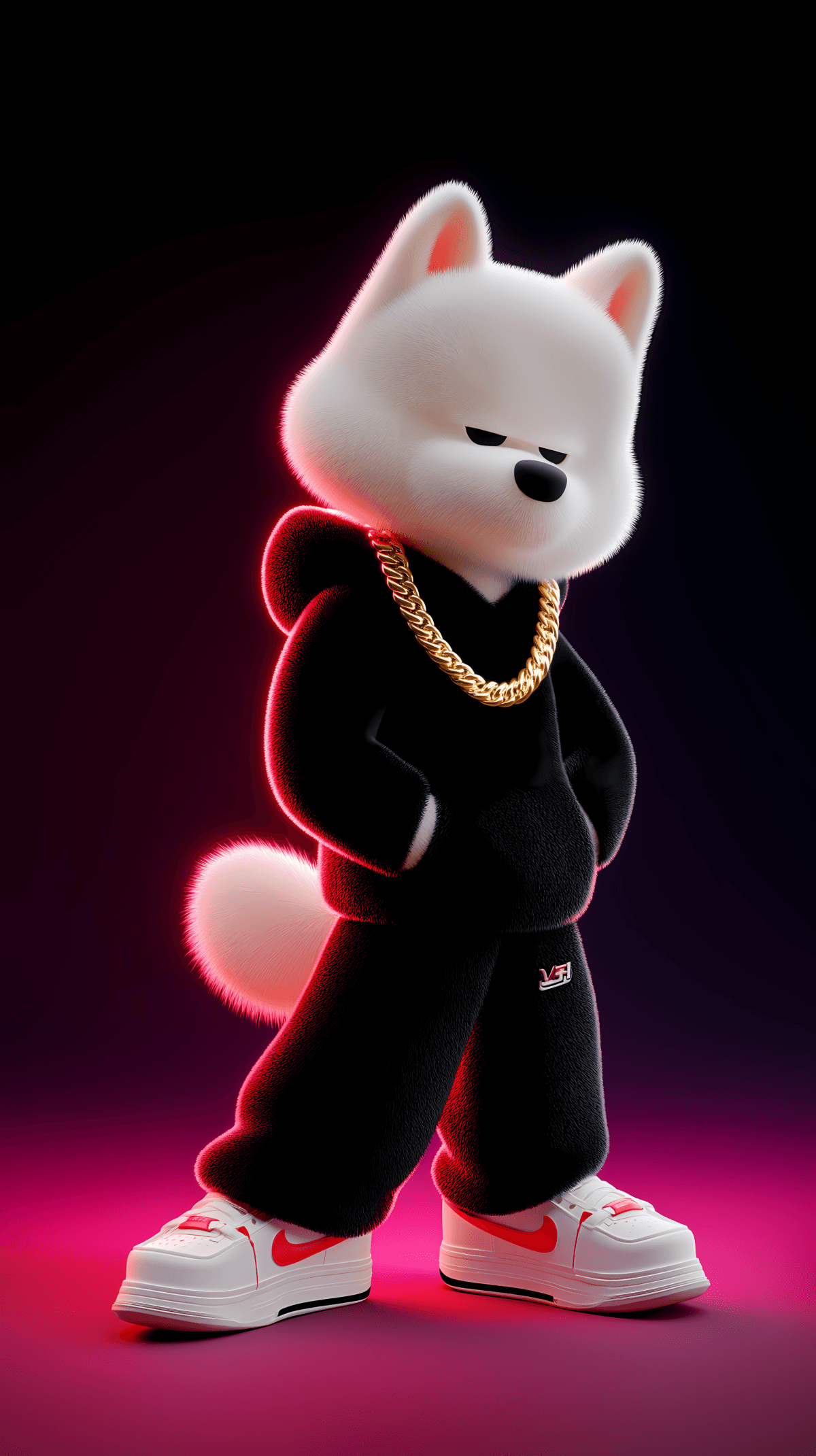 Cool White Dog in Black Hoodie 3D Wallpaper – Trendy Dark Aesthetic Android Background wallpaper - Mobile | Picmaze