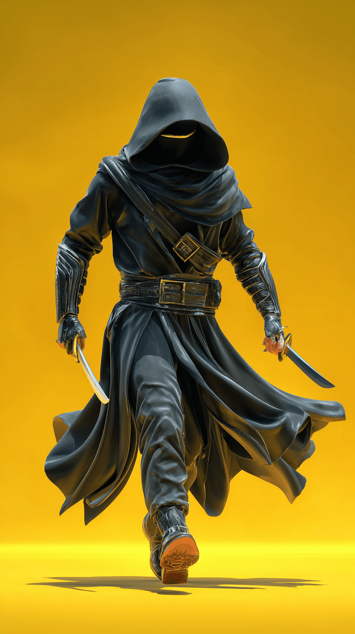 Dark Dual‑Blade Assassin Android Wallpaper – Hooded Stealth Warrior Yellow Background wallpaper - Ninja Wallpapers  | Picmaze