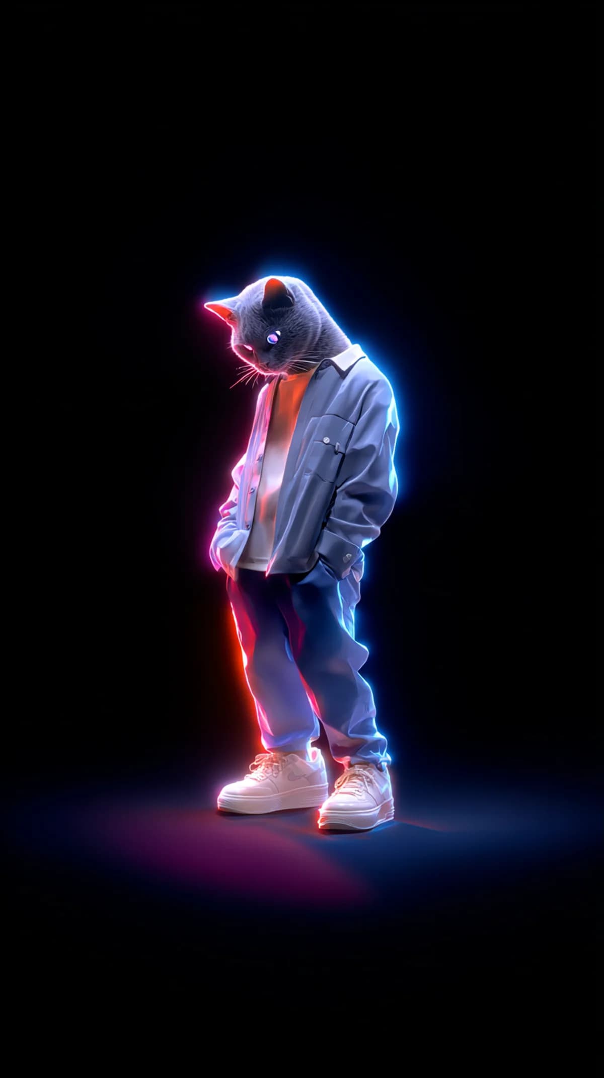 Neon Blue and Red Cat 3D Wallpaper with Street Style Glow wallpaper - neon style | Picmaze