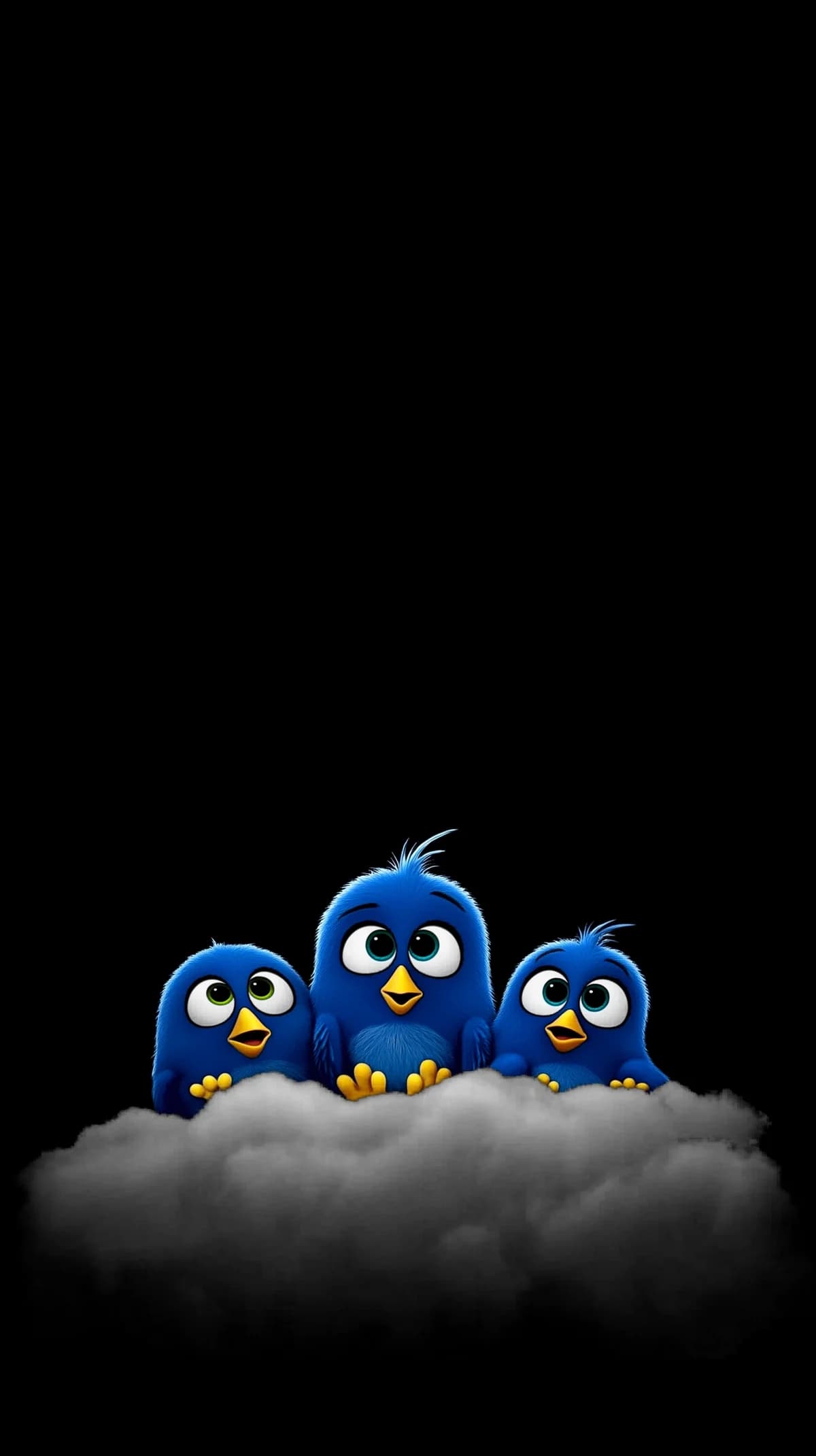 Blue Cartoon Birds on Cloud Dark Minimal AMOLED Wallpaper wallpaper - Bird Wallpapers | Picmaze