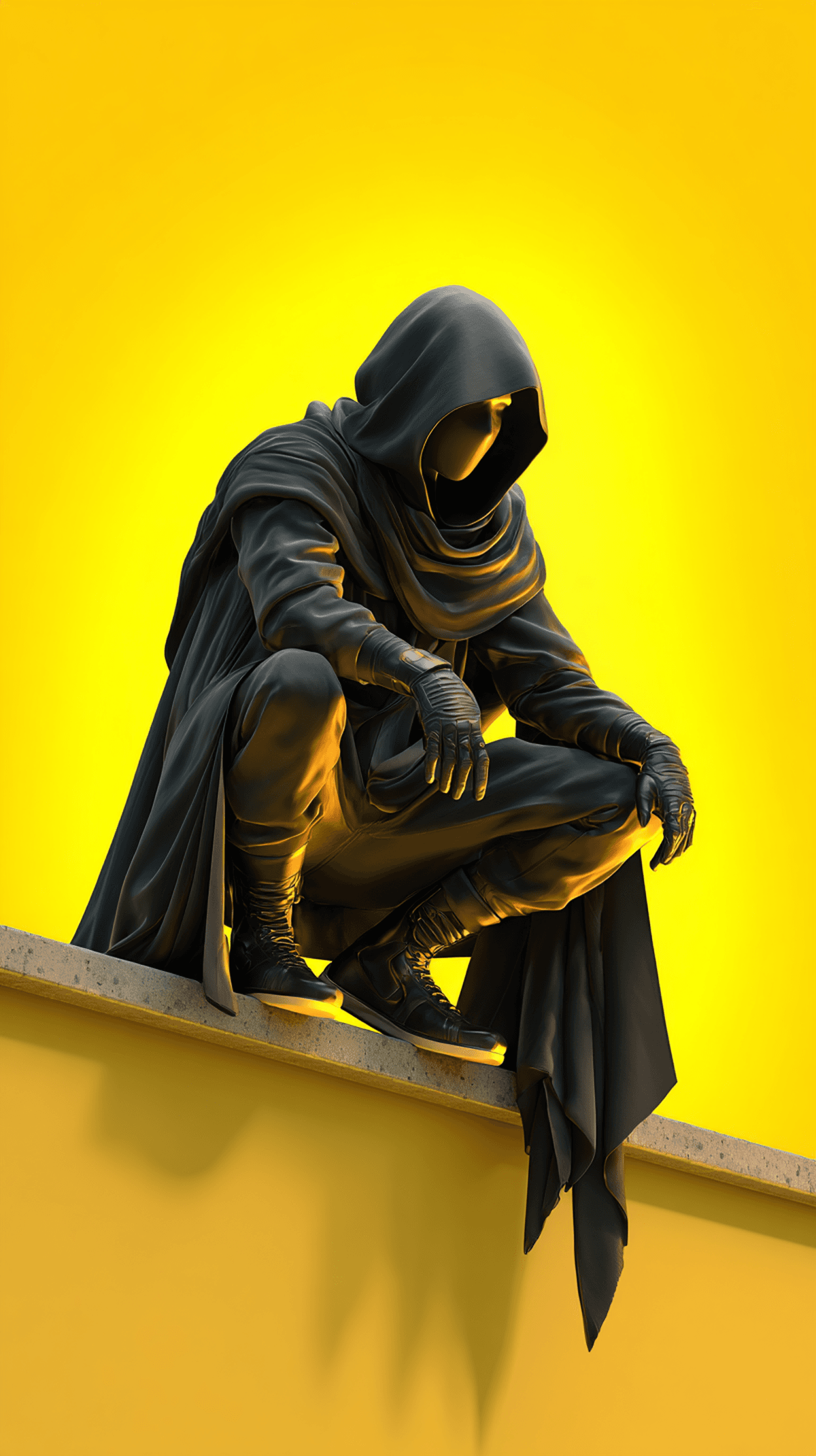 Dark Hooded Sentinel Android Wallpaper – Stealth Guardian Yellow Background wallpaper - Ninja Wallpapers  | Picmaze