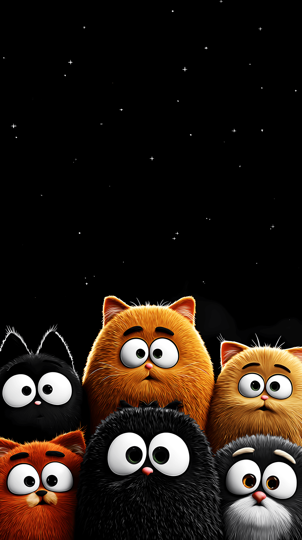 Cute Cartoon Cat Squad Wallpaper – Funny Big‑Eyes Kittens Night Sky Android Background wallpaper - Cat Wallpapers | Picmaze