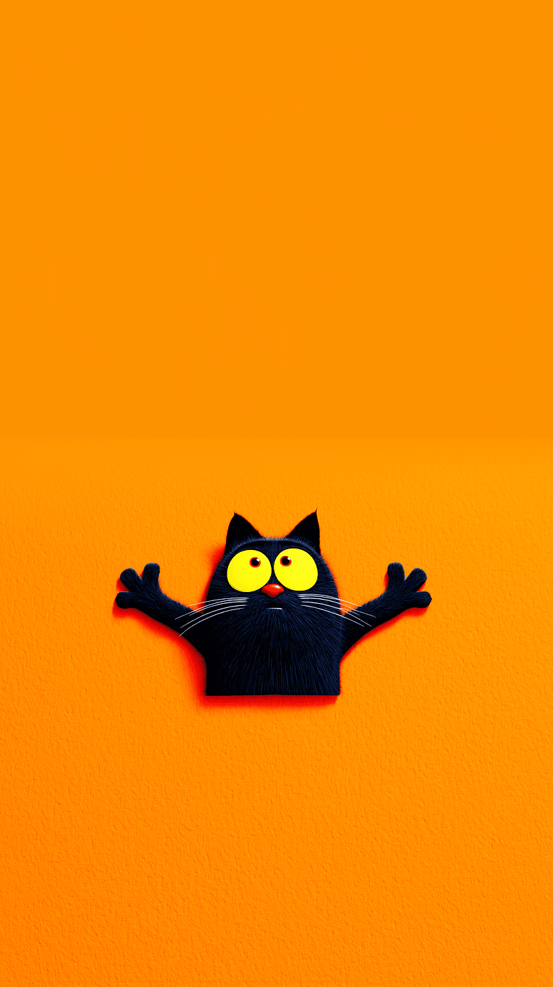 Funny Black Cat Surprise Wallpaper – Cute Cartoon Cat Orange Background Android - Cat Wallpapers mobile Wallpaper | Picmaze