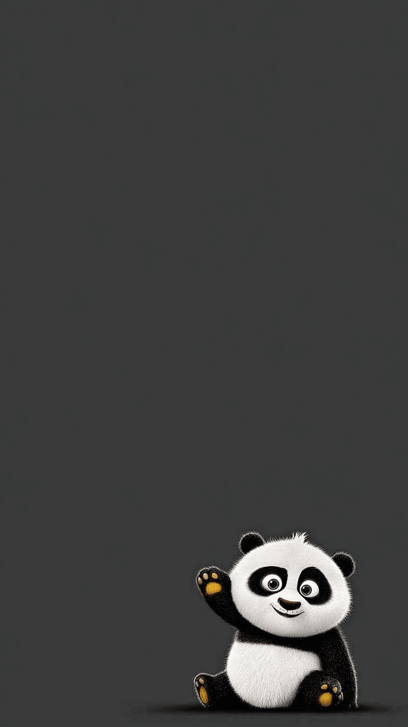 Cute Baby Panda Android Wallpaper – Waving Cartoon Panda Minimal Dark Background - Panda Wallpapers mobile Wallpaper | Picmaze