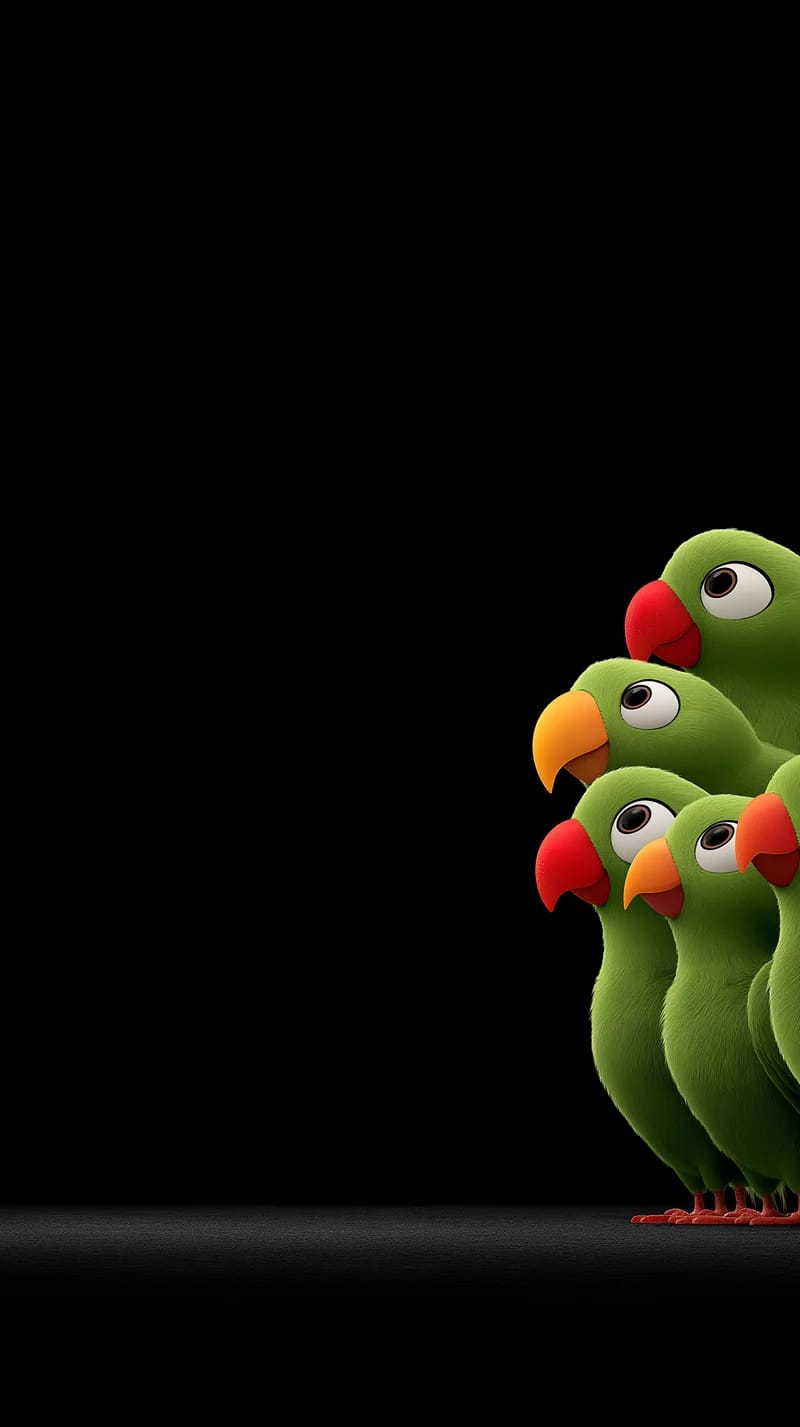 Playful Green Parrots Minimal Black Background Wallpaper - parrots mobile Wallpaper | Picmaze