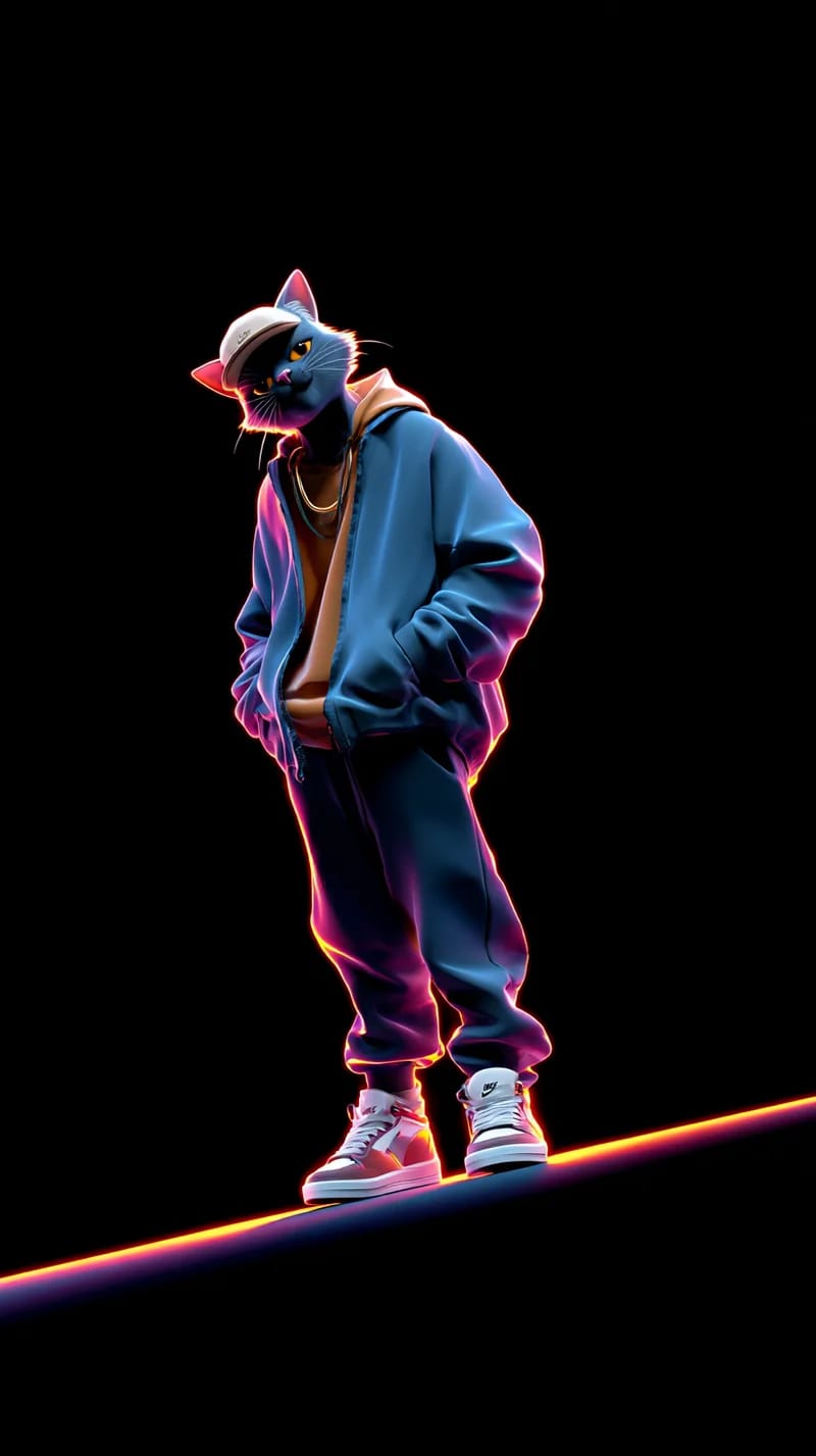 Neon Street Cat 3D Wallpaper with Stylish Urban Glow - neon style mobile Wallpaper | Picmaze