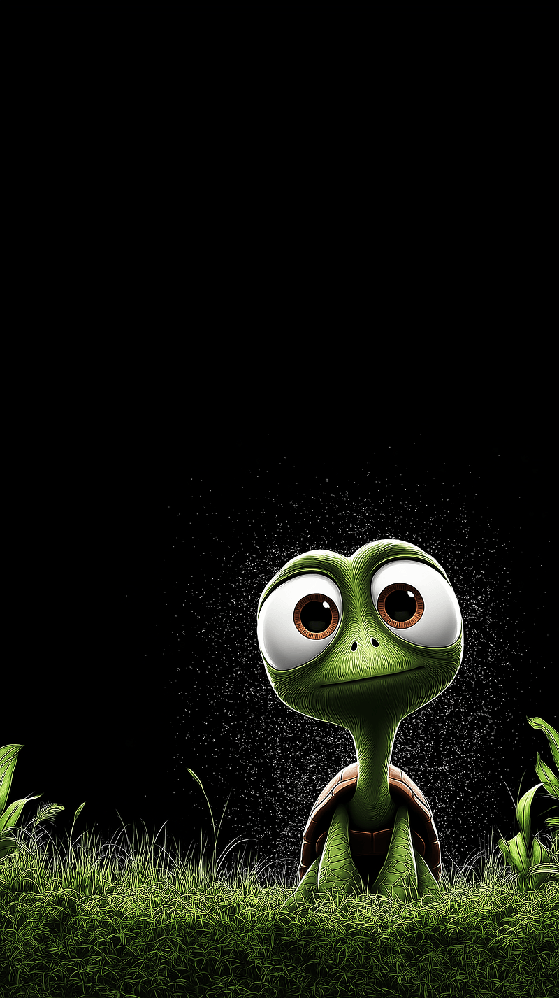 Cute Baby Turtle in Grass Android Wallpaper – Big Eyes Cartoon Turtle Nature Dark Background - Turtle mobile Wallpaper | Picmaze