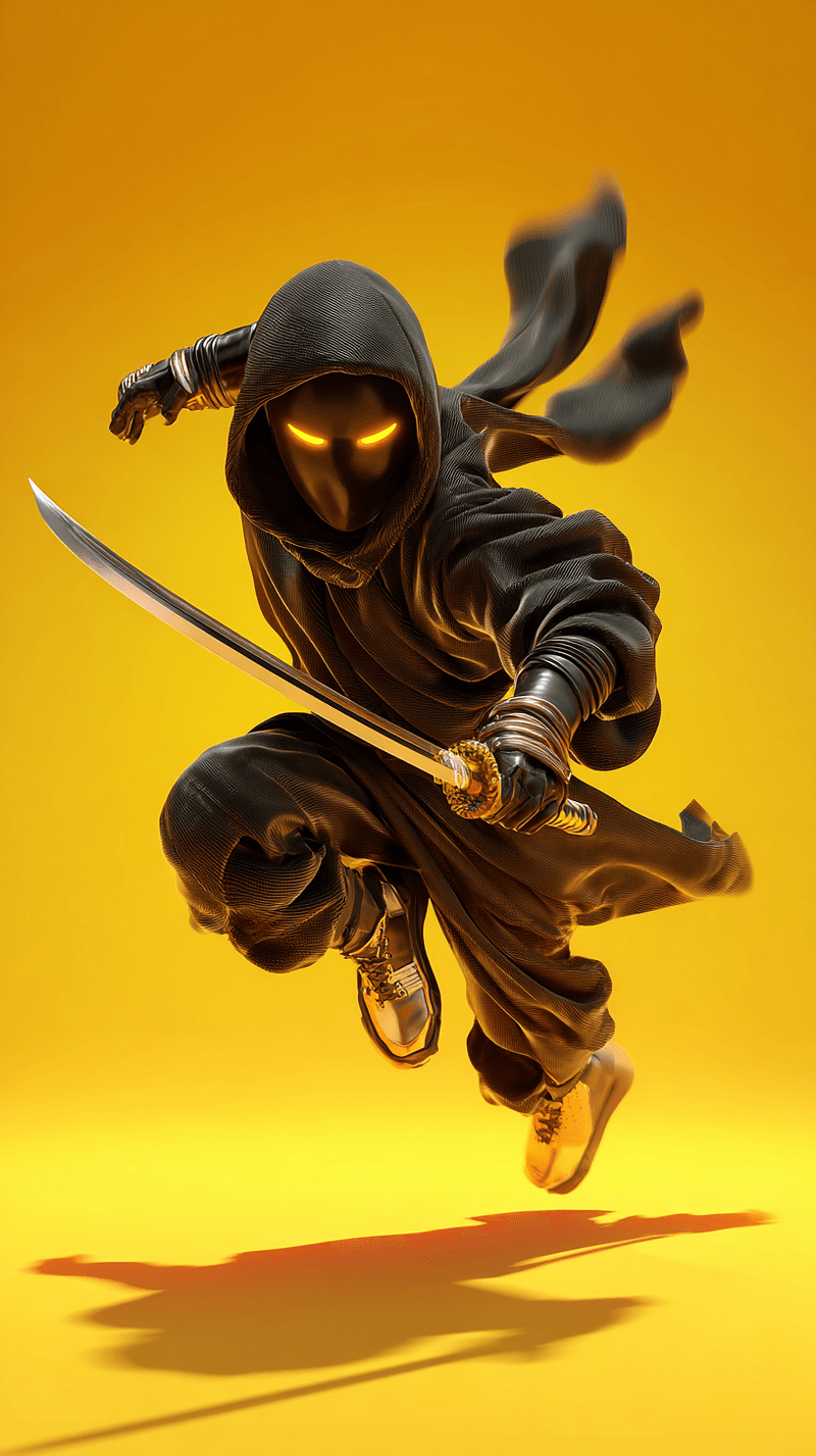 Dark Hooded Ninja Leap Android Wallpaper – Stealth Katana Warrior Yellow Background - Ninja Wallpapers  mobile Wallpaper | Picmaze