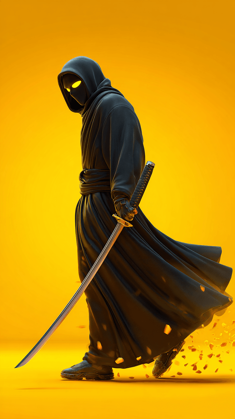 Dark Hooded Katana Ninja Android Wallpaper – Stealth Warrior Yellow Background - Ninja Wallpapers  mobile Wallpaper | Picmaze