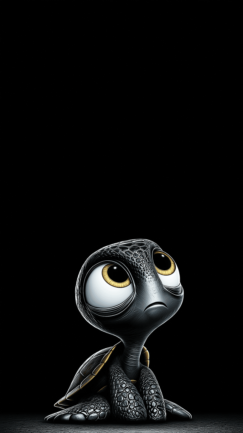 Cute Baby Turtle Looking Up Android Wallpaper – Big Eyes Cartoon Turtle Minimal Dark Background - Turtle mobile Wallpaper | Picmaze