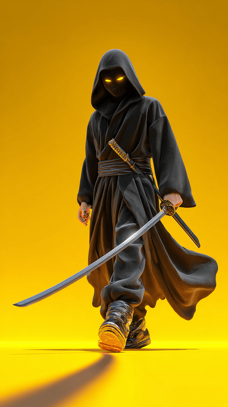 Dark Hooded Samurai Assassin Android Wallpaper – Dual Katana Warrior Yellow Background - Ninja Wallpapers  mobile Wallpaper | Picmaze