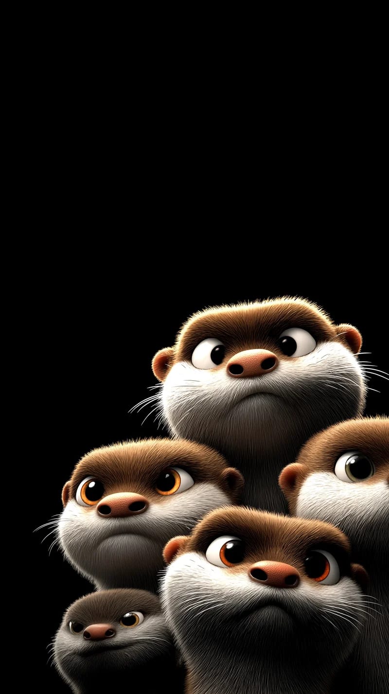Cute 3D Otter Group Wallpaper Black Background 4K - Otters mobile Wallpaper | Picmaze