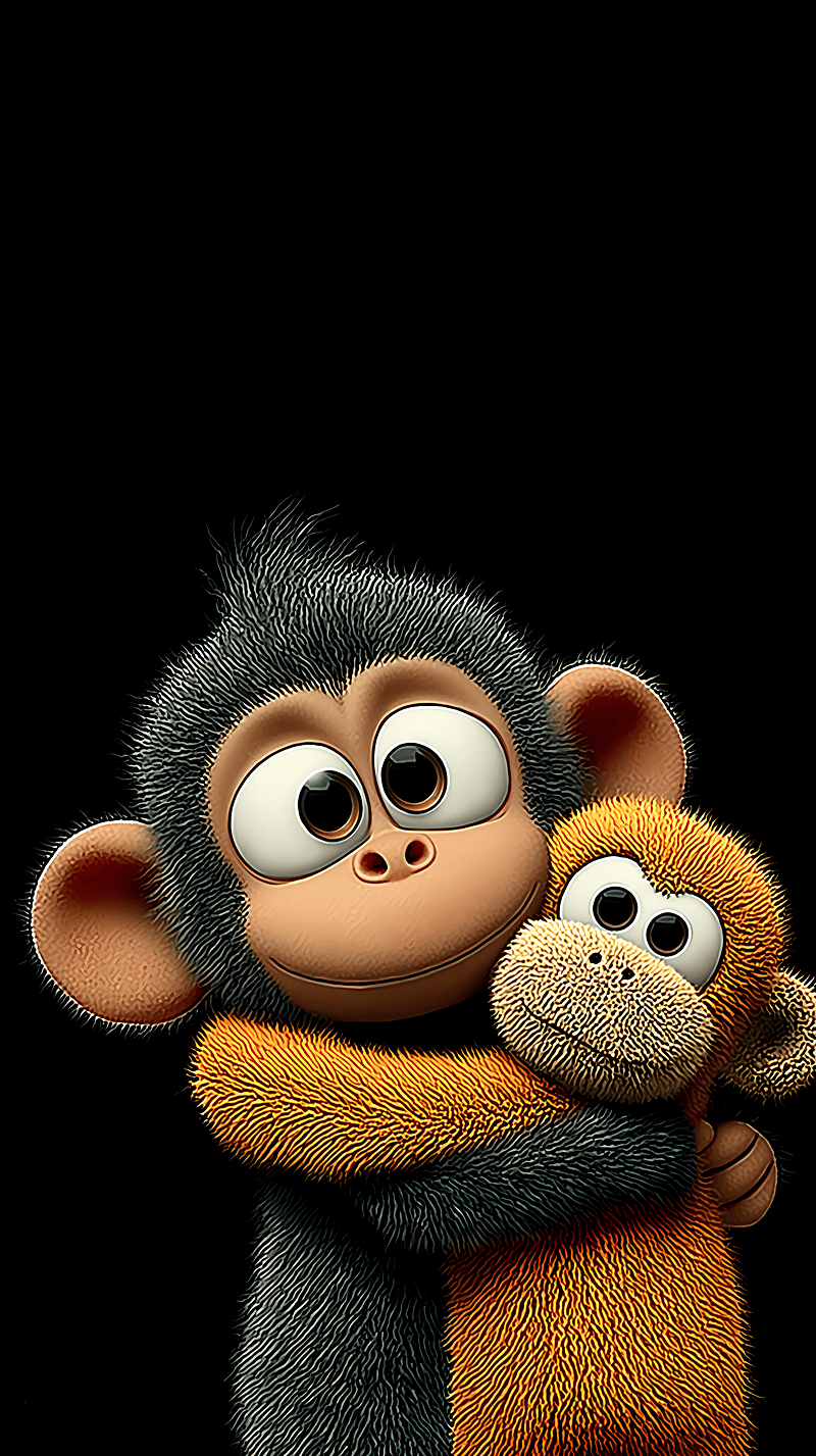 Adorable Monkey Hugging Plush Toy – Cute 4K Dark Aesthetic Wallpaper - monkey mobile Wallpaper | Picmaze