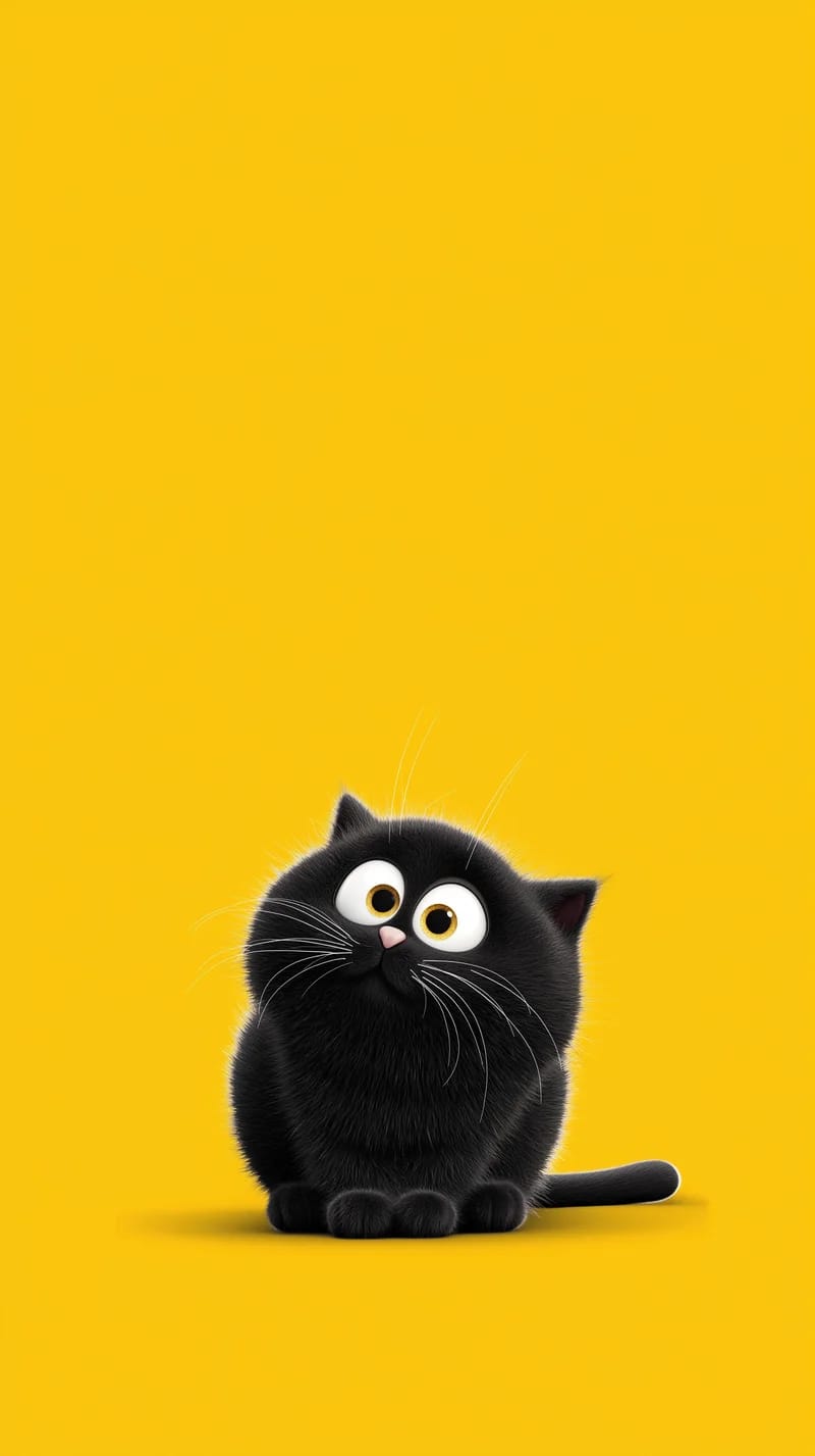 Adorable Wide-Eyed Black Cat on Yellow 4K Wallpaper - Cat Wallpapers mobile Wallpaper | Picmaze