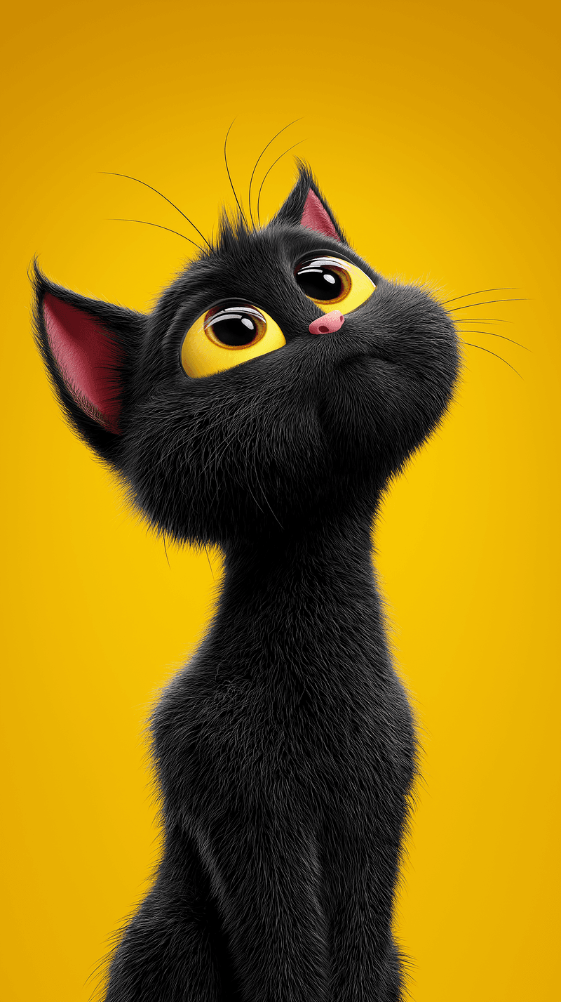 Adorable Curious Black Cat Android Wallpaper – Cute 3D Kitten Yellow Aesthetic Background - Cat Wallpapers mobile Wallpaper | Picmaze