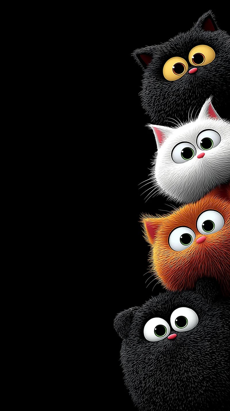 Cute Cartoon Cats Peeking Wallpaper 4K Black Background - Cat Wallpapers mobile Wallpaper | Picmaze