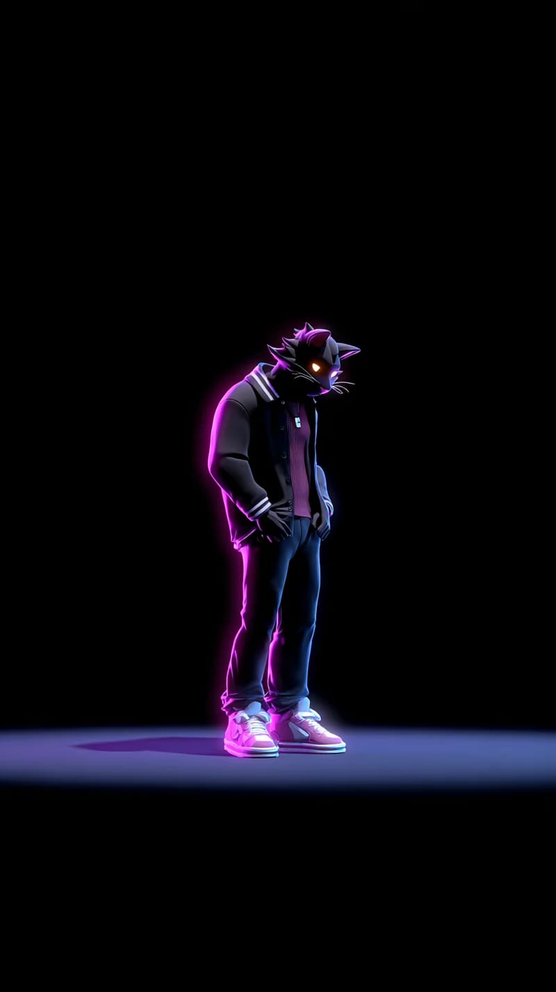 Dark Neon Cat Streetwear 3D Wallpaper with Purple  - neon style mobile Wallpaper | Picmaze