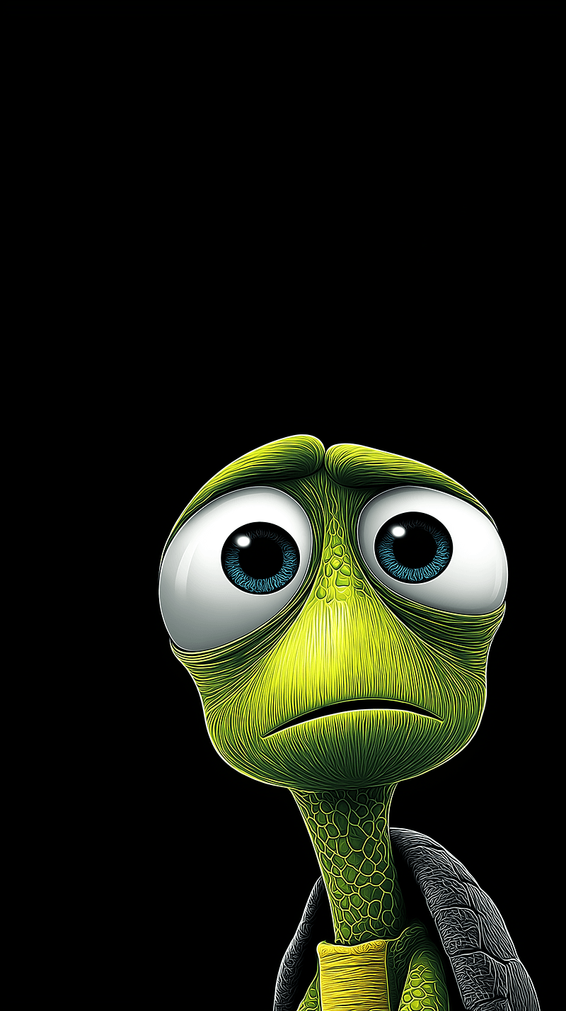 Sad Cute Cartoon Turtle Close‑Up Android Wallpaper – Big Eyes Emotional Turtle Dark Background - Turtle mobile Wallpaper | Picmaze