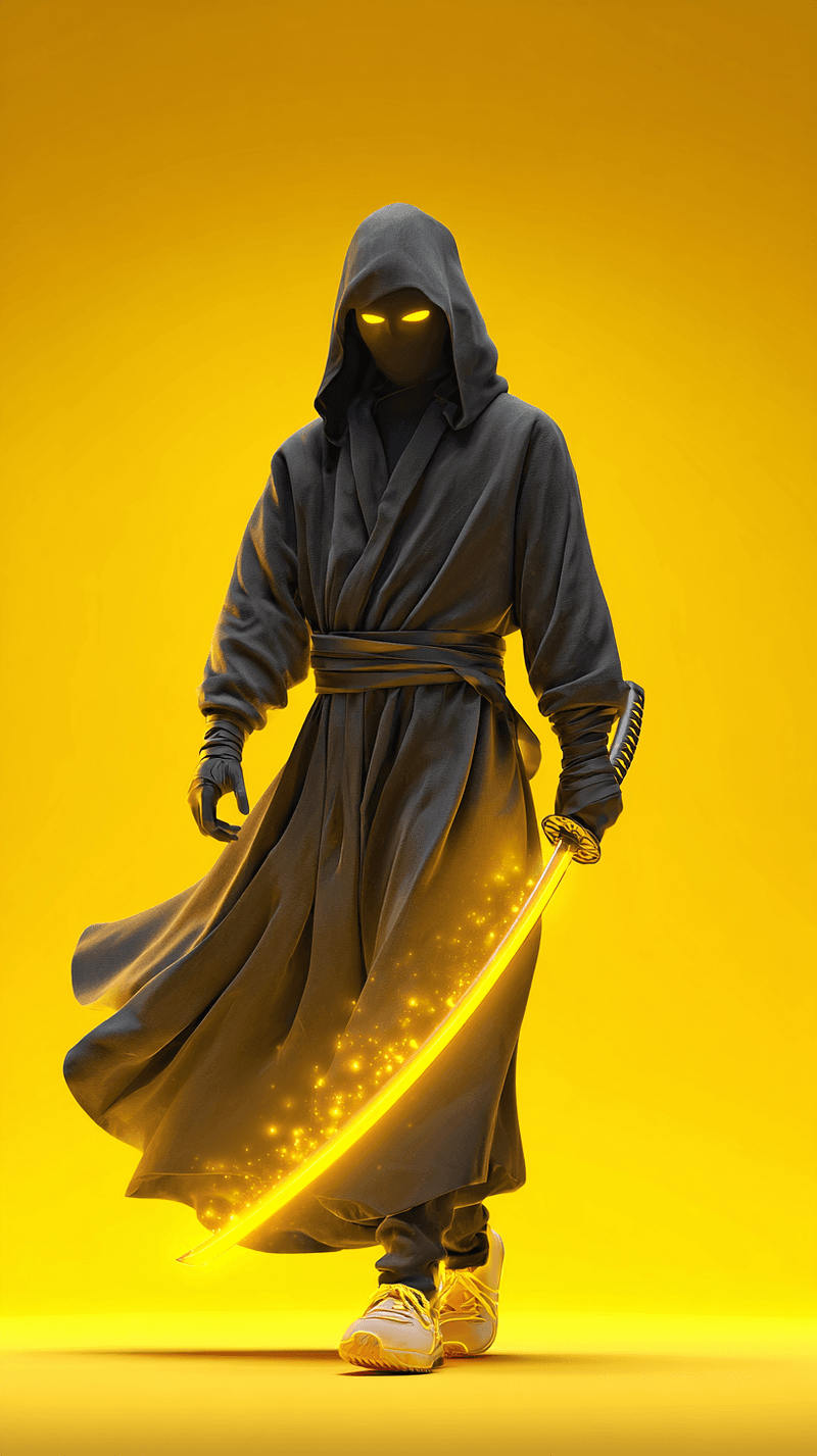 Dark Hooded Samurai Android Wallpaper – Glowing Sword Warrior Yellow Background - Ninja Wallpapers  mobile Wallpaper | Picmaze