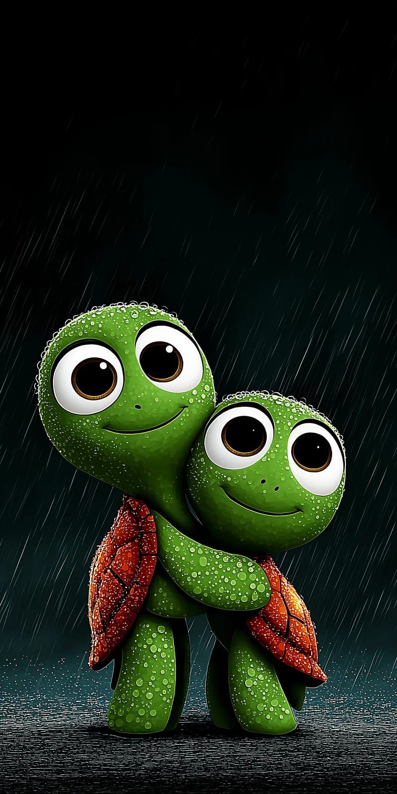 Cute Turtle Couple Hug Rain Wallpaper 4K Dark - Turtle mobile Wallpaper | Picmaze