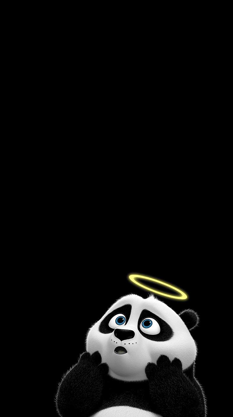 Cute Angel Panda Looking Up Android Wallpaper – Cartoon Panda with Golden Halo Minimal Dark Background - Panda Wallpapers mobile Wallpaper | Picmaze