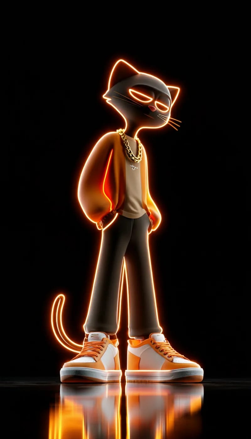 Orange Neon Cat 3D Wallpaper with Street Glow Style - neon style mobile Wallpaper | Picmaze