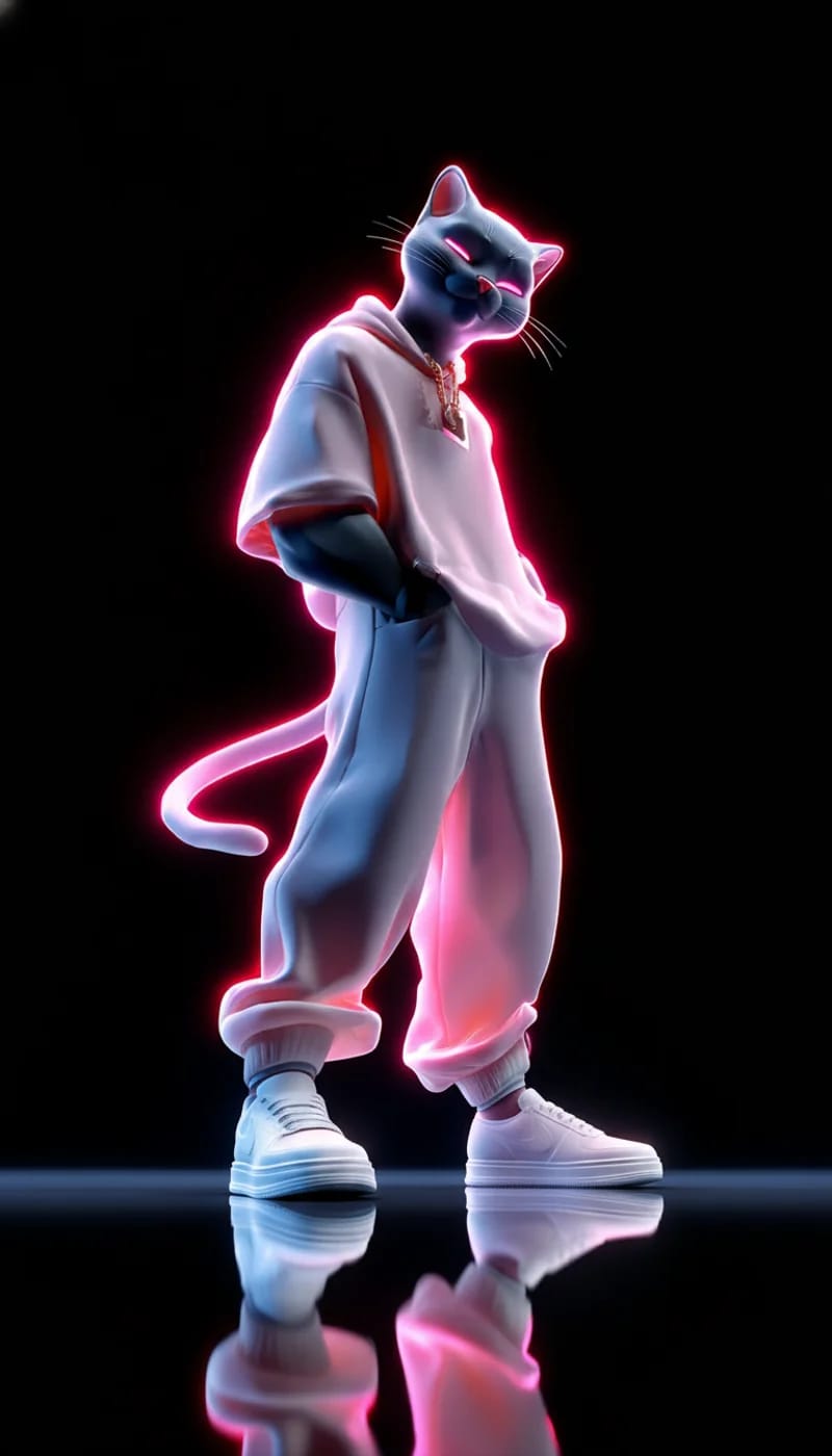 Neon Cool Cat 3D Wallpaper with Sunglasses Glow Style - neon style mobile Wallpaper | Picmaze