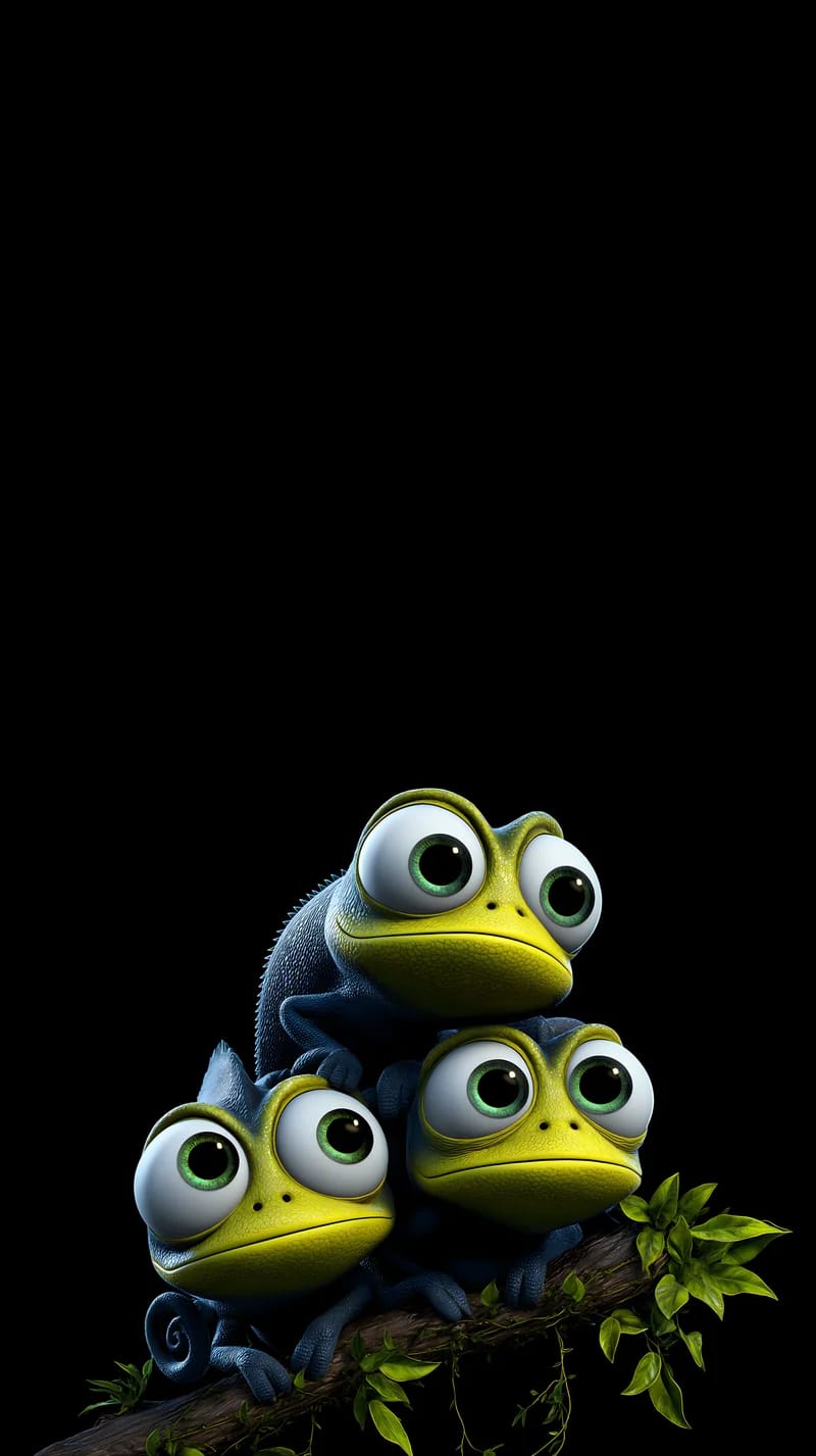 Cute Blue Green Chameleon Trio Dark Aesthetic Wallpaper - Chameleons mobile Wallpaper | Picmaze