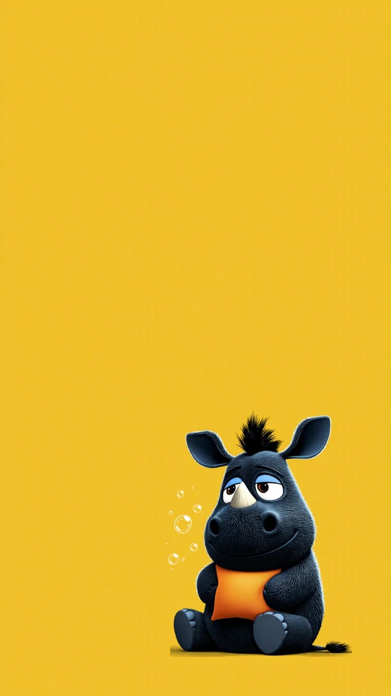 Cute Rhino Pillow Cartoon Minimal Yellow Aesthetic Wallpaper - 3D Wallpaper mobile Wallpaper | Picmaze