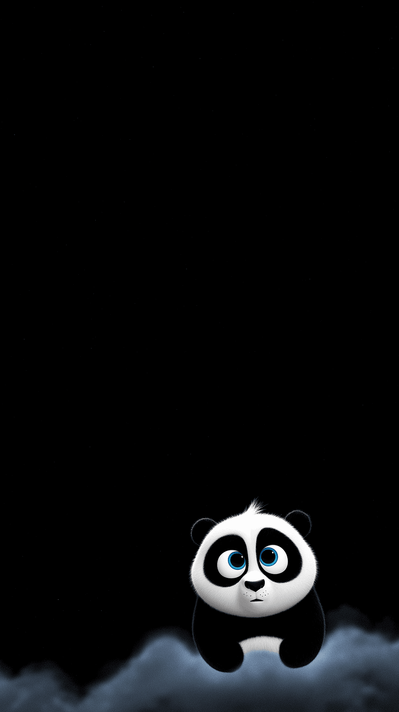 Cute Baby Panda on Cloud Android Wallpaper – Big Eyes Cartoon Panda Minimal Dark Background - Panda Wallpapers mobile Wallpaper | Picmaze