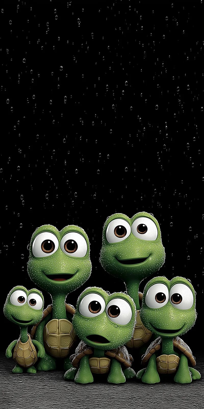 Cute Turtle Family Rain Wallpaper 4K Dark Aesthetic - Turtle mobile Wallpaper | Picmaze