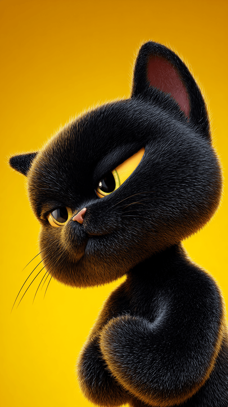 Cute Black Cat Android Wallpaper – Stylish 3D Cartoon Character Yellow Background - Cat Wallpapers mobile Wallpaper | Picmaze