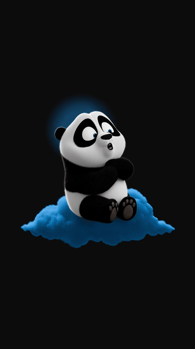 Cute Panda Sitting on Blue Cloud Android Wallpaper – Cartoon Panda Dreamy Minimal Dark Background - Panda Wallpapers mobile Wallpaper | Picmaze
