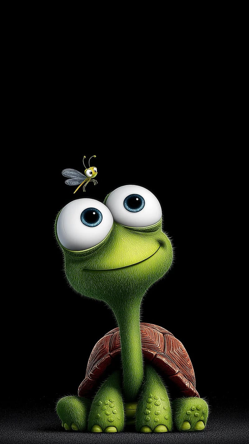Cute Long Neck Turtle Wallpaper with Cartoon Dragonfly - Turtle mobile Wallpaper | Picmaze