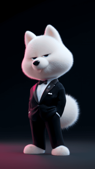 Elegant White Dog in Black Suit 3D Wallpaper – Premium Android Dark Background - Mobile mobile Wallpaper | Picmaze