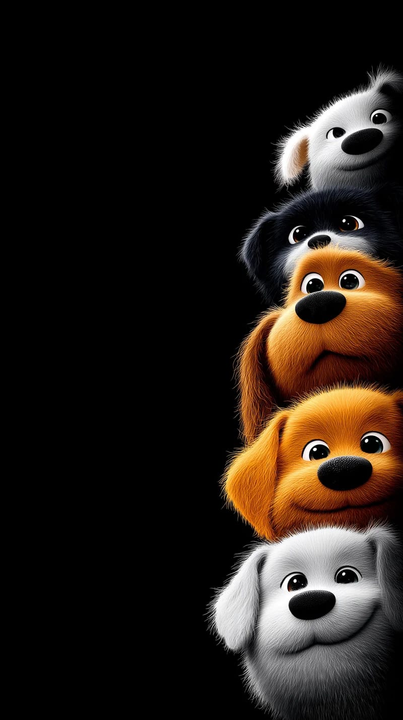 Cute Puppies Stacked Side Minimal Black 4K Wallpaper - Dogs wallpaper mobile Wallpaper | Picmaze